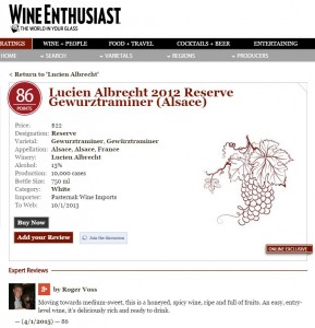 Lucien Albrecht 2012 Reserve Gewurtzraminer rated 86/100